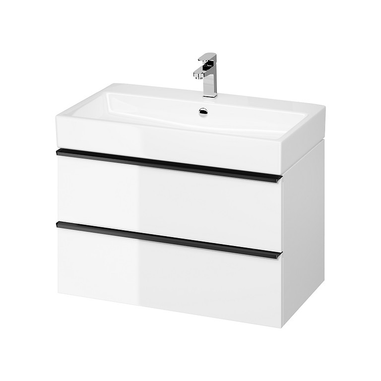 VIRGO 80 WASHBASIN CABINET WHITE WITH BLACK HANDLES S522-025